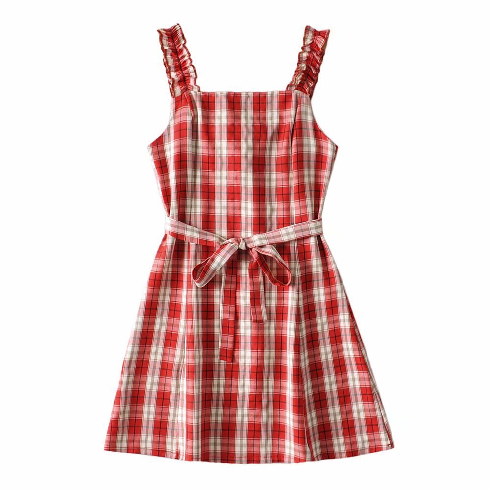 Plaid Suspender Dress Fairy Super Fairy Waist Was Thinner