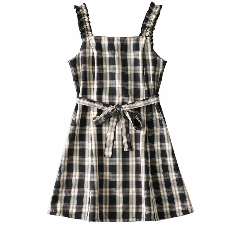 Plaid Suspender Dress Fairy Super Fairy Waist Was Thinner