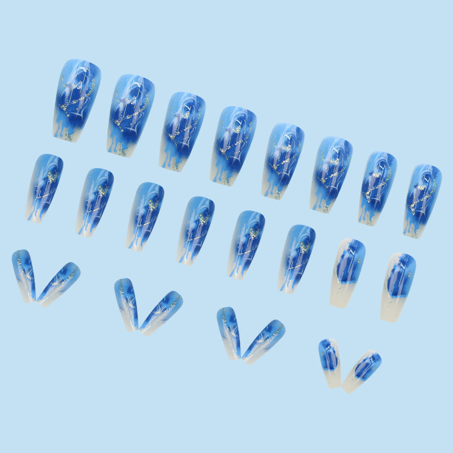 Gold Grain Water Pipe Nail Nail Patch Finished Product Cross-border Hot Selling 24 Pieces Wear Nail