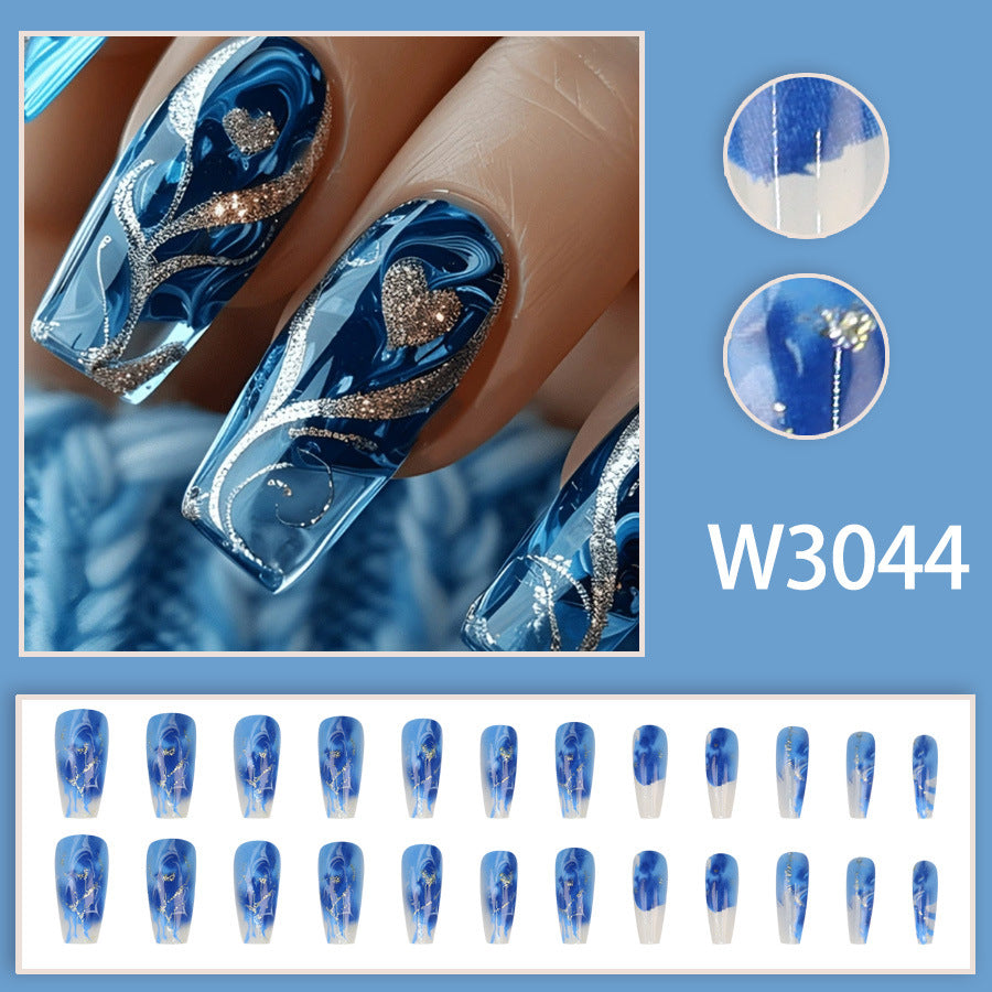 Gold Grain Water Pipe Nail Nail Patch Finished Product Cross-border Hot Selling 24 Pieces Wear Nail